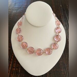 Guardian Artisan Pink Crackle Glass Bead Choker Necklace 14” Gold Foil Beads